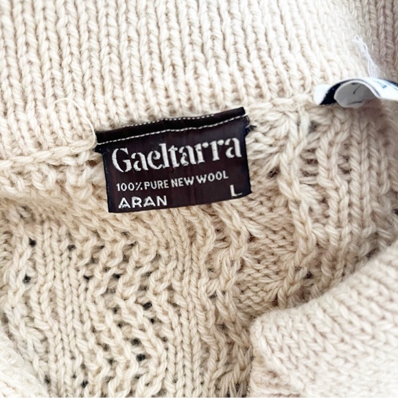 Gaeltarra Yellow Cream New Wool Irish Fisherman Sweater Zip Up Cardigan L - Picture 5 of 11